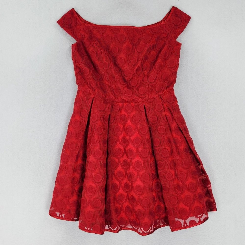 Hell Bunny Dress Womens Medium Red Limited Edition Off Shoulder Fit Flare Skater